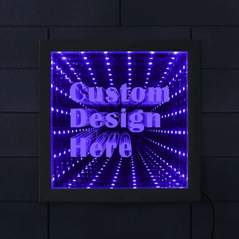 Custom Image Text Infinity Mirror Wood Personalised LED Picture Frame Cool Infinite Led Tunnel Lamp Neon Sign 220615