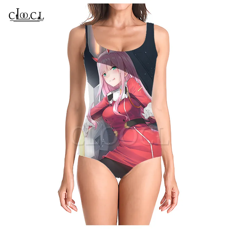 Anime Darling In The Franxx Zero Two Onepiece Swimsuit Girl 3D Print Sleeveless Slim Women Colorful Swimwear 220617