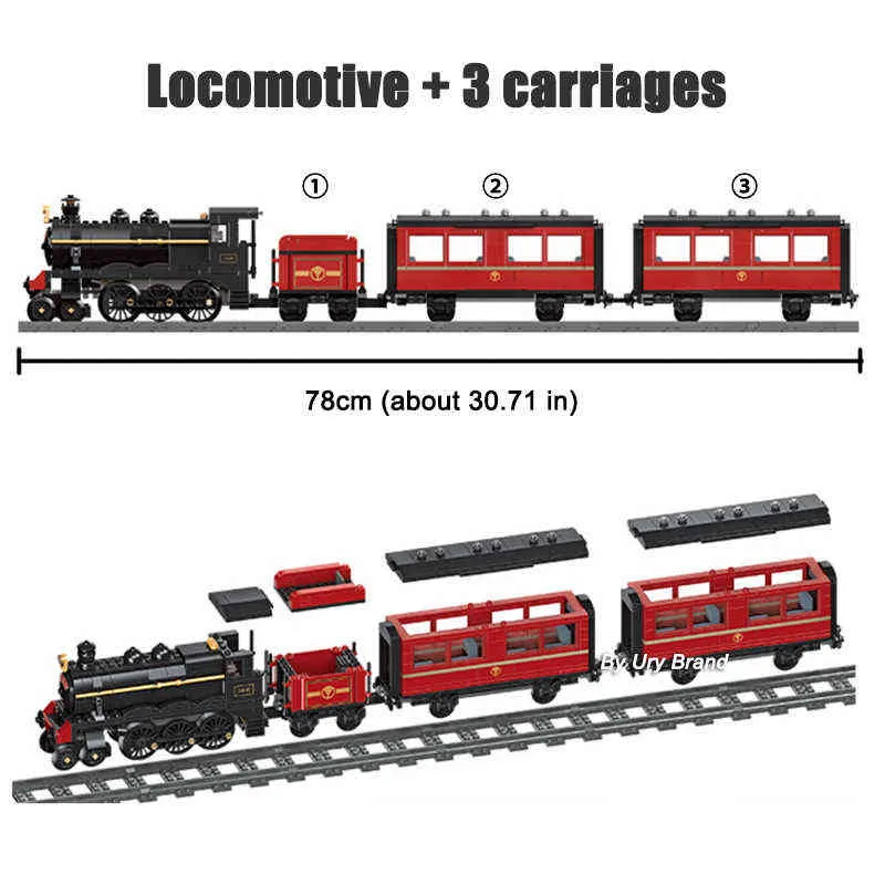 Train à vapeur technique Chemin de fer Red City Passagers Locomotive Ensembles Modèle avancé Pistes Blocs de construction Jouets pour enfants Garçons Cadeaux AA220317