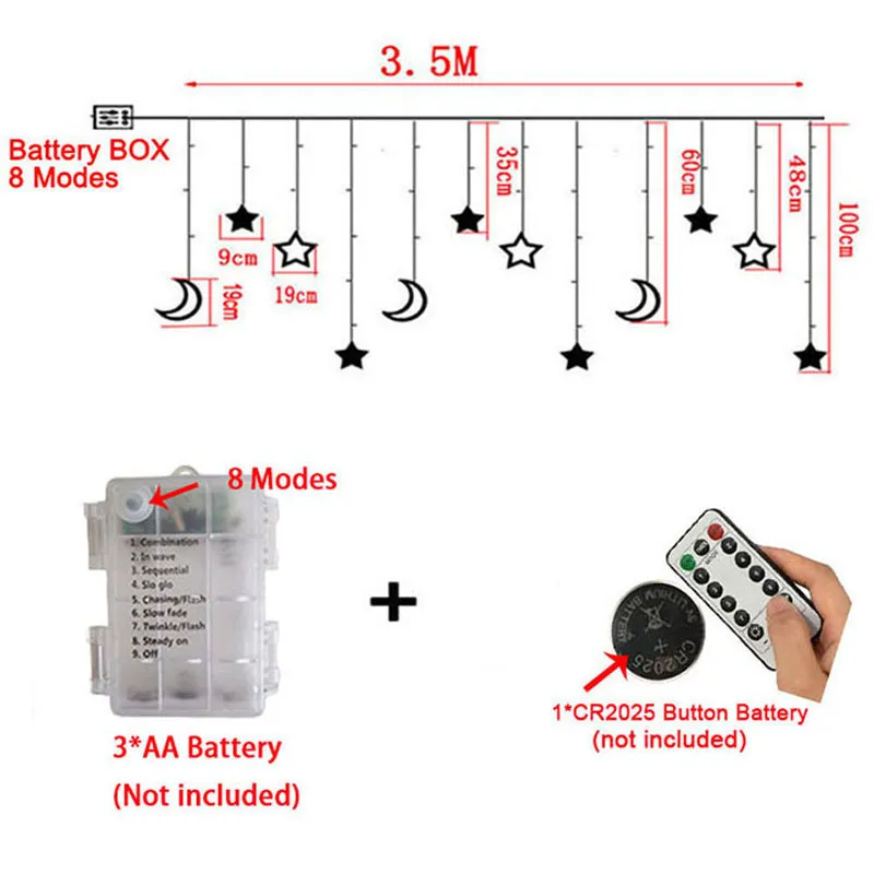 Batterij Operated LED Star Moon Fairy Gordijn String Lights Christmas Garland Outdoor voor Home Wedding Party Garden Window Decor 220408