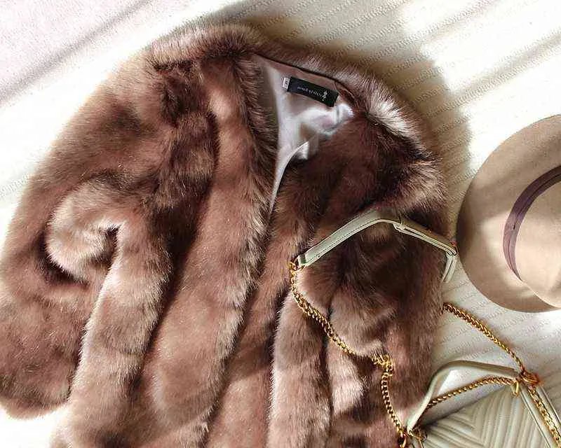 Luxe elegante vrouwen winter dikke warme imitatie nertsen bont overjassen medium lange o-neck pluizige faux bont lagen a288 t220716