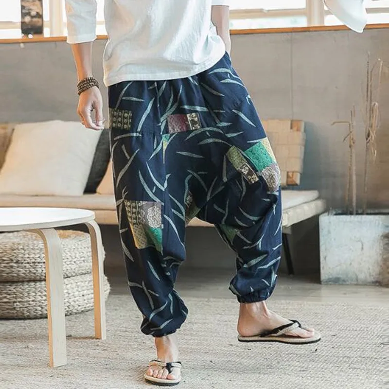 INCERUN Мужские брюки-шаровары с принтом в стиле ретро с заниженным шаговым швом, джоггеры, хлопковые брюки, мужские мешковатые свободные брюки в непальском стиле, мужские повседневные брюки S-5XL 220726