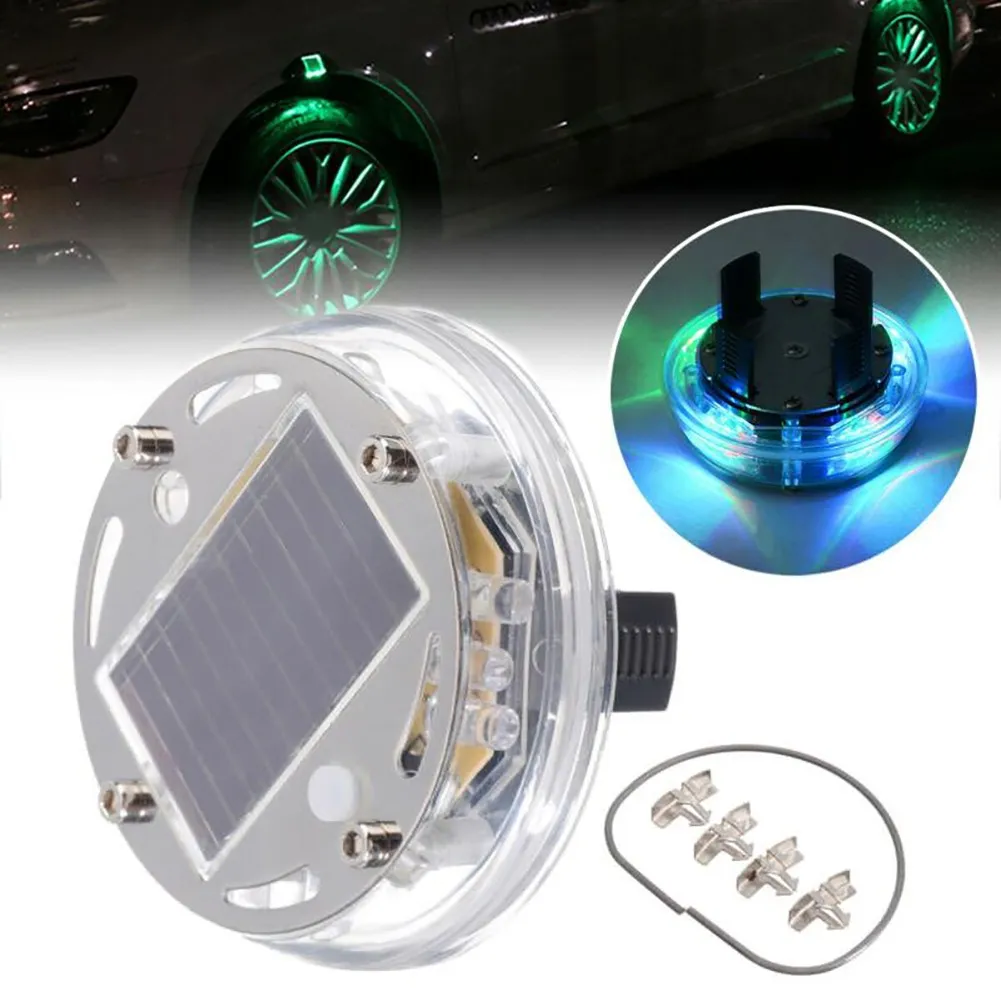 Lâmpada de lâmpada do cubo de carro solar de carro solar Luz de pneu flash automático 4 Modos 12 LED RGB Luzes de decoração coloridas Automóveis Acessórios externos
