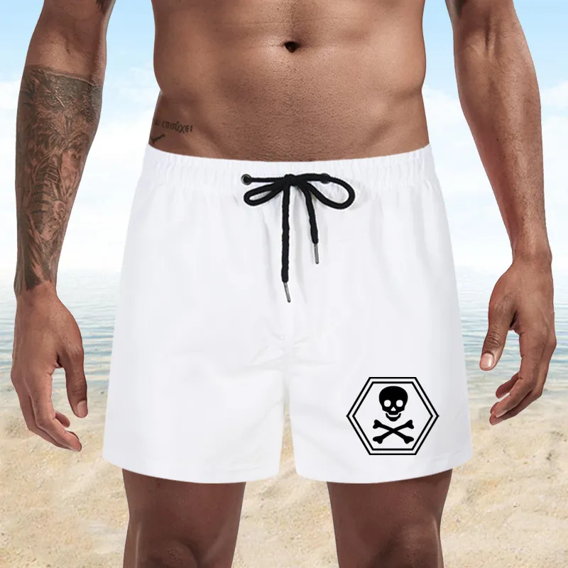 Homens de verão Surfing Shorts Secagem rápida Cabeça Crânio Impresso Bolso Natação Masculino Casual Respirável Beachwear Movimentar-se 220425