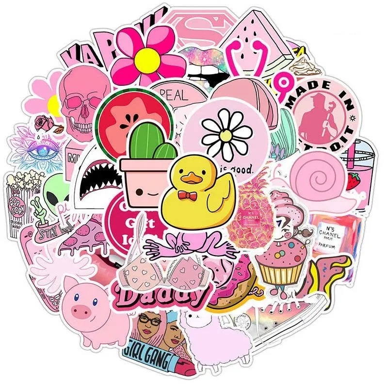 멋진 여름 vsco 스티커 팩 핑크 소녀 애니메이션 스티커 랩톱 냉장고 전화 스케이트 보드 여행 가방 스티커 220815