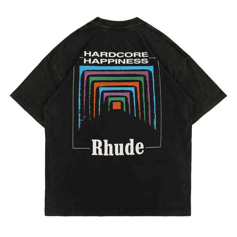 Rhude негабаритная рыбака для футболок мужская одежда Ees Cotton Horse Conde Print Рубашка с коротки