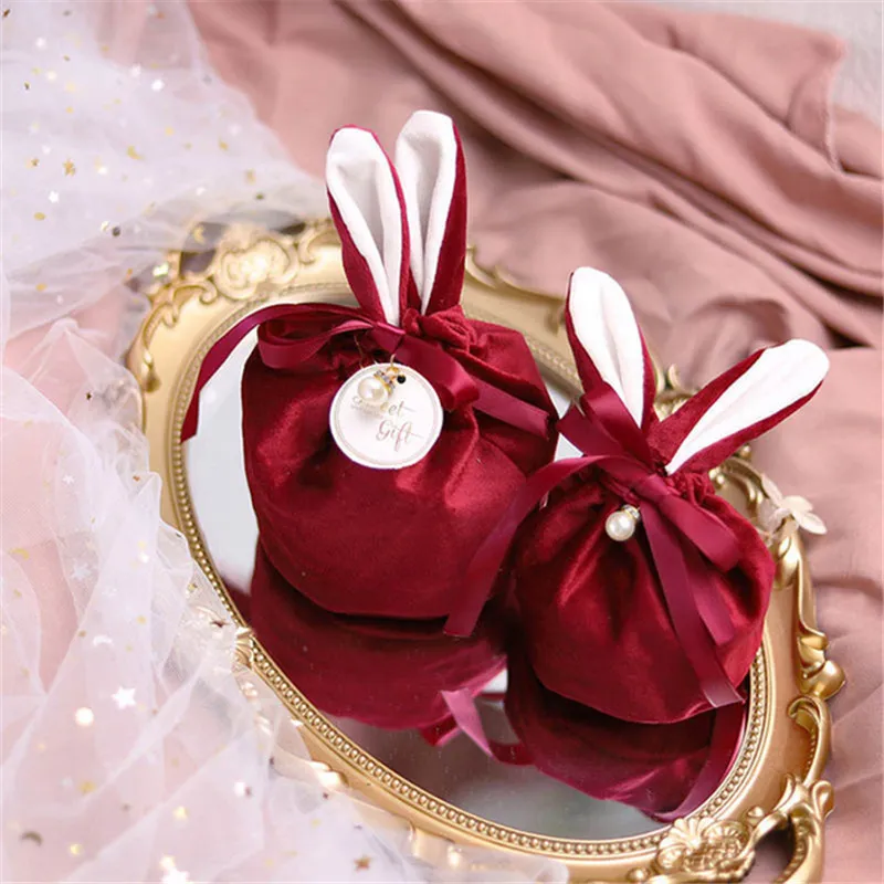 10 adet Paskalya Sevimli Tavşan Hediye Paketleme Çantaları Kadife Sevgililer Günü Çikolata Şeker Çanta Düğün Doğum Günü Partisi Takı Organizatör 220420