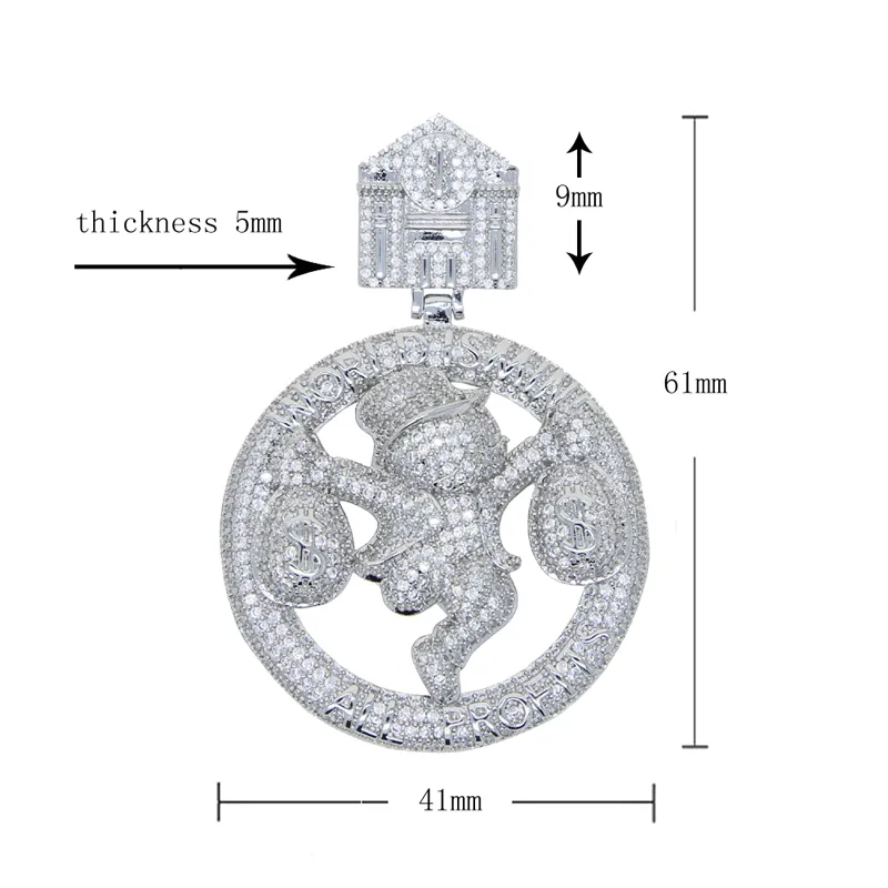 Iced Out Full CZ Stone Paled Pendant Plated Gold Rose Silver Circus Money Bag hängsmycken Fit kubansk kedjehalsband för män Kvinnor Hip 293R