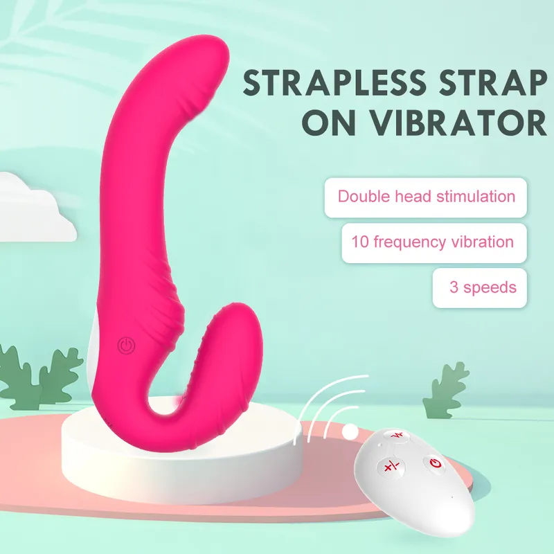 10 Geschwindigkeiten trägerloser Strapon Anal Prostata-Massagegerät, Dildo-Vibrator, weiblich, doppelt vibrierend, G-Punkt, erwachsenes Sexspielzeug für Frauen, Paare, 220310