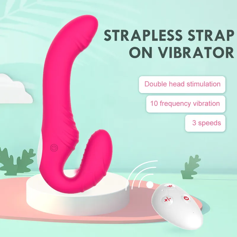 10 Speeds Strapless Strapon Anal Prostate Massager Dildo Vibrator Female Double Vibrating G Spot Adult Sex Toys for Women Couple 220310