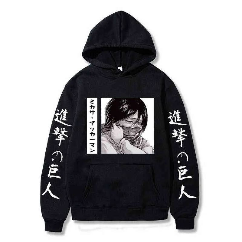 Attack på Titan Hoodie Anime Mikasa Ackerman tryckt långärmad avslappnad hoodie -toppar G220429