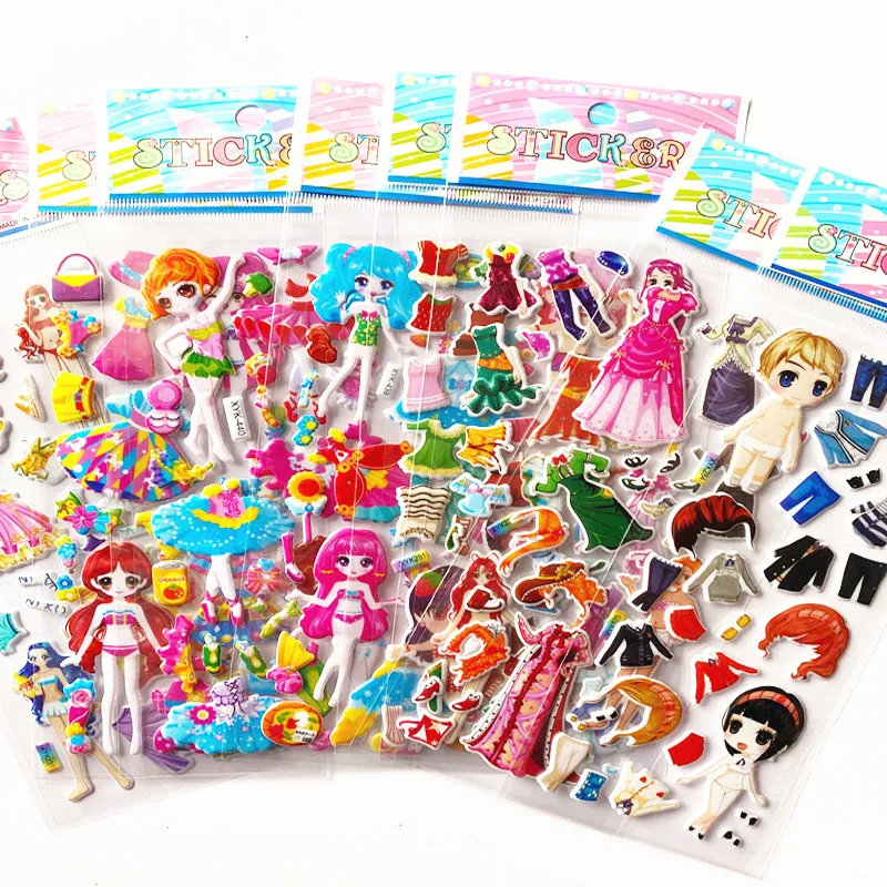 10 feuilles filles dessin animé habiller 3D bulle mode autocollants enfants enfants PVC autocollants pour ordinateur portable livre Kawaii jouets cadeaux d'anniversaire 220815