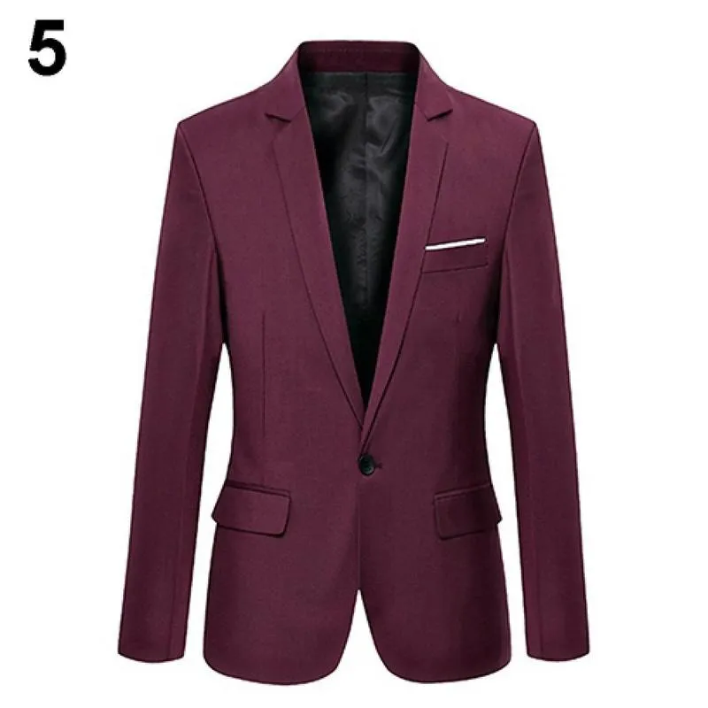 Wiosenna jesień mody Mężczyźni Slim Formal Solid Kolor Business Kombinezon One Button Lapel Long Rleeve Pockets Back Slit 220801