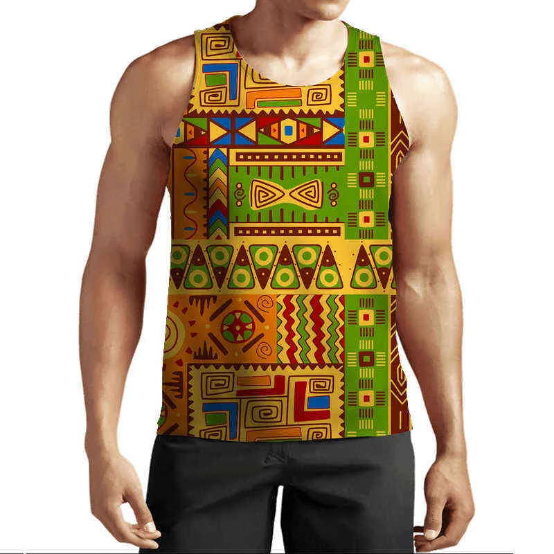 Afrikanskt tryckt linne Herr Kvinnor Casual Ärmlös T-shirt Dashiki Folk-anpassade kläder 2022 Sommar Sport Fitness O-ringad väst