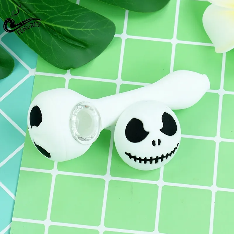 Creative halloween tubo de fumar silicone com tigela de vidro inquebrável tubos de mão para fumar