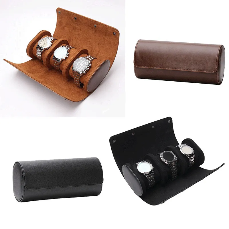 3 Slots Watch Storage Box Chic Portable Vintage Leather Watch Roll Rollable Display Wristwatch Pouch Holder Watch Organizer 2207220u