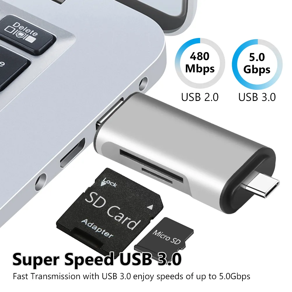 Type C Micro USB 3.0 en 1 lecteur de carte OTG lecteur de carte mémoire USB3.0 haute vitesse pour téléphone Android lecteur de carte d'ordinateur