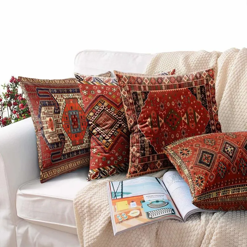 Pillow Case Red Moroccan ethnic style short plush pillowcase sofa cushion cover home decoration can be customized for you 40x40 50x50 60x60 220714