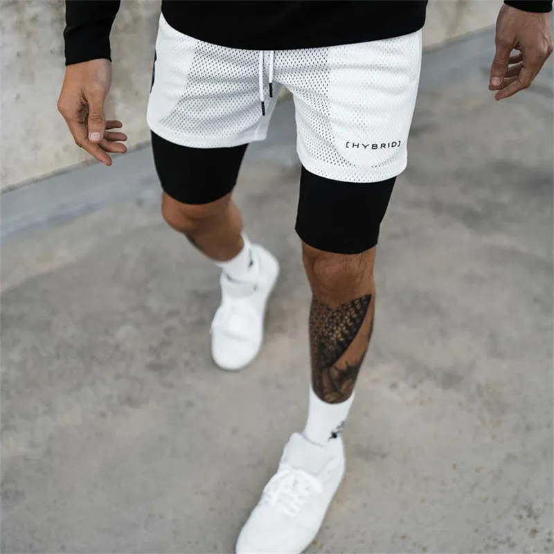 Dubbelskikt jogger shorts män 2 i 1 korta byxor gym fitness inbyggd i fickan bermuda snabb torr strand manlig svettbyxor 220715