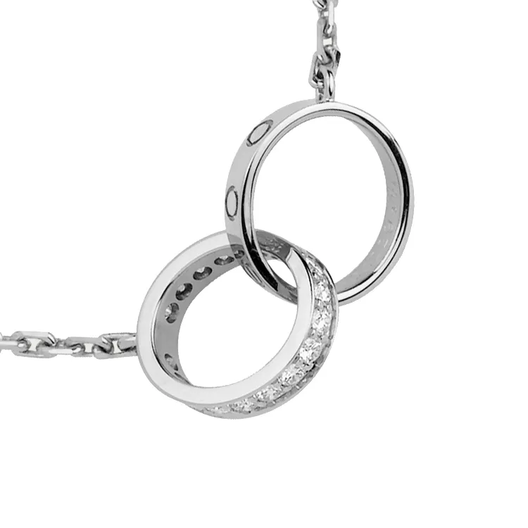 Colliers de créateurs de mode avec diamant à vis double cercle Collier d'amour pour petite amie en or blanc Pendentif rose en acier inoxydable p344r