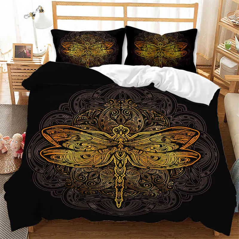 Bohemian Mandala Bedding Set Colorful Deer Wolf Head Comforter Cover Exotic Ethnic Animals Duvet King for Kids Adults Room