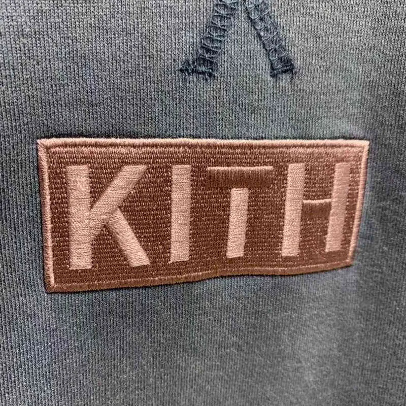 Tungt tygtvättat Kith Hoodie Men Kvinnor Högkvalitativa broderiboxtröjor Bomull Sweatshirts Inside Tag Label T220721