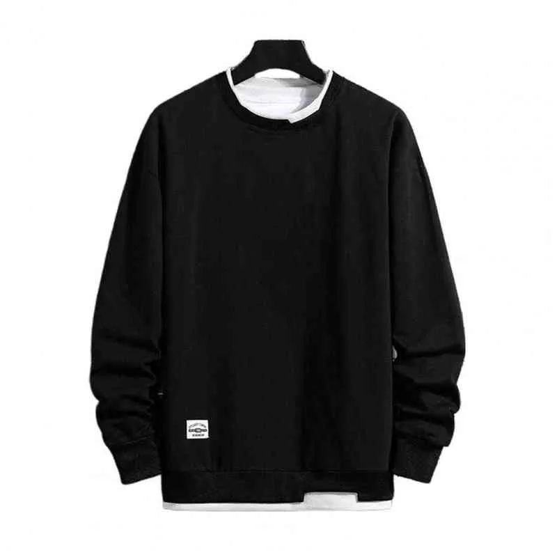 Oversized hoodie mannen trui stevige kleur lange mouwen casual dubbellaags o nek sweatshirt streetwear l220725