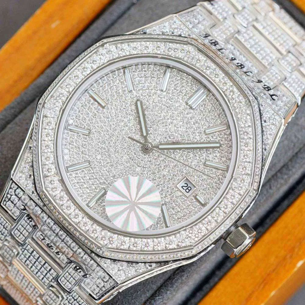 Handgjorda fulla av diamanter titta på män automatiska mekaniska klockor 40 mm med diamantspäckt stål 904L safir damer affär WR273b