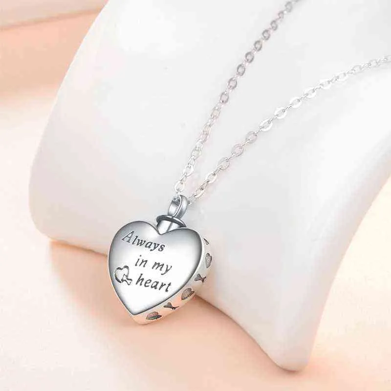 Engraved Heart Pets Paw Urn Necklace Heart Charms Memorial Ashes Urn Necklace Jewelry Makings Keepsake Pendant Y220523