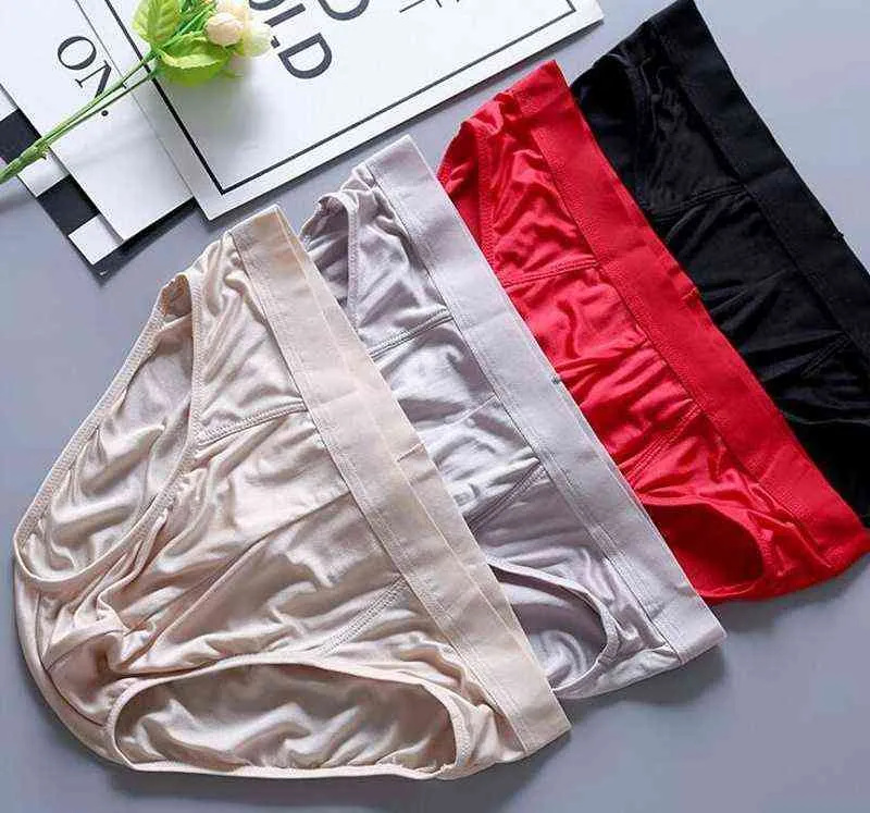 Mäns 100% Real Silk Thin Type Briefs Trosor Underkläder underkläder plus storlek M L XL 2XL 3XL 1067 T220816