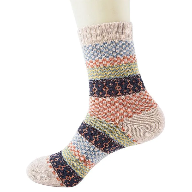 es hommes Vintage ethnique laine chaud longues chaussettes à carreaux rayé géométrique côtelé tricot hiver 220323