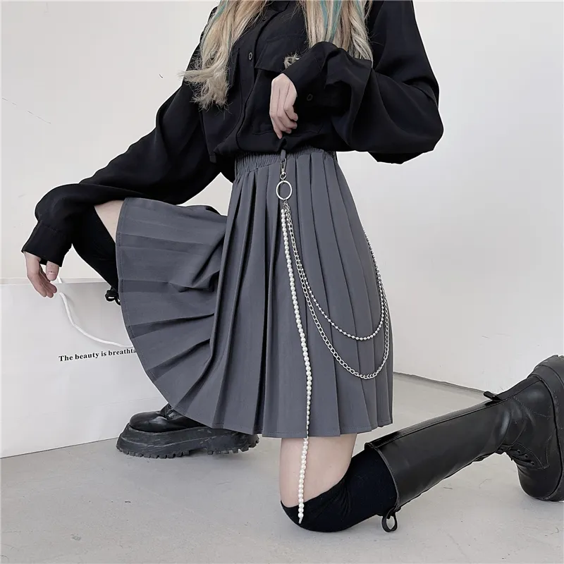 Black Gothic Women Pleated High Waist ALine Woman Summer Harajuku Female Mini s Preppy Style Lady Short Skirt D220618