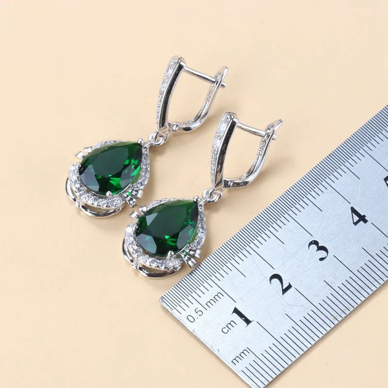 11.11 vente goutte d'eau 925 Mark ensembles de bijoux avec zircon cubique vert costume de mariée collier et boucles d'oreilles pour les femmes mariage 220726