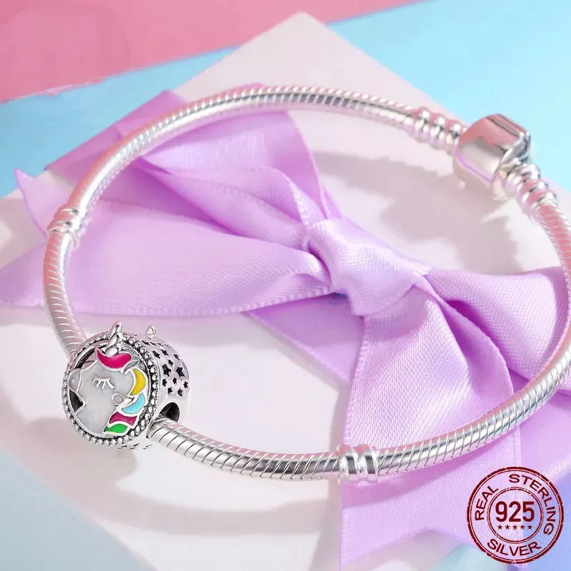 925 Silber für Pandora-Charm 925-Armband, stilvoller Wunsch, Einhorn-Krone, Perlen-Charm-Set, Anhänger, DIY feiner Perlen-Schmuck