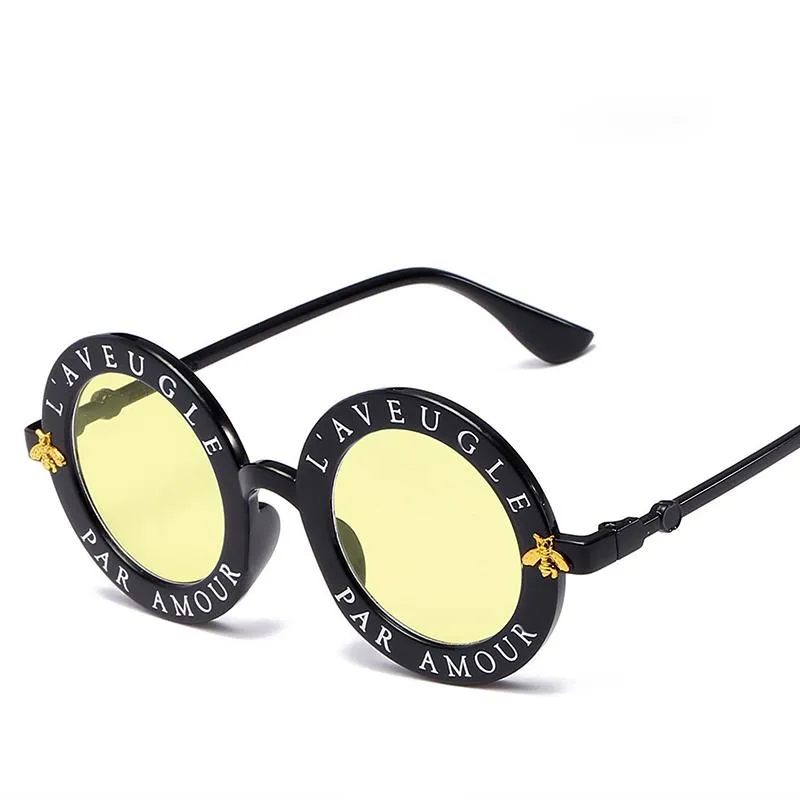 Lunettes de soleil Mode Unisexe Rond Rétro Femmes Vintage Lunettes Cercle Classique Abeille Lettre Soleil Hommes Nuances Visière Oculos TopSunglasses245p