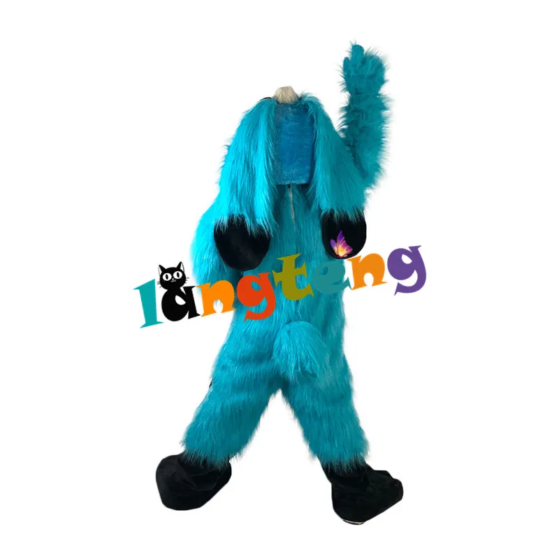 Maskottchen-Puppenkostüm 963 Langes Fell, pelzig, blau, Osterhase, Maskottchen, Tierkostüm, Halloween, Anzieh, Party, Spiel, Kleidung, niedlicher Hasen-Fursuit