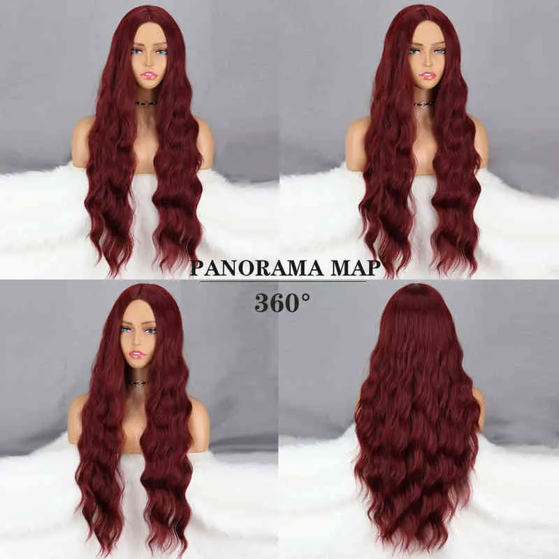 Red Long Water Wave Wig Golden Black Pure Wigs Halloween Cosplay for Women Synthetic Hair Heat Resistant Temperature Fiber 220622