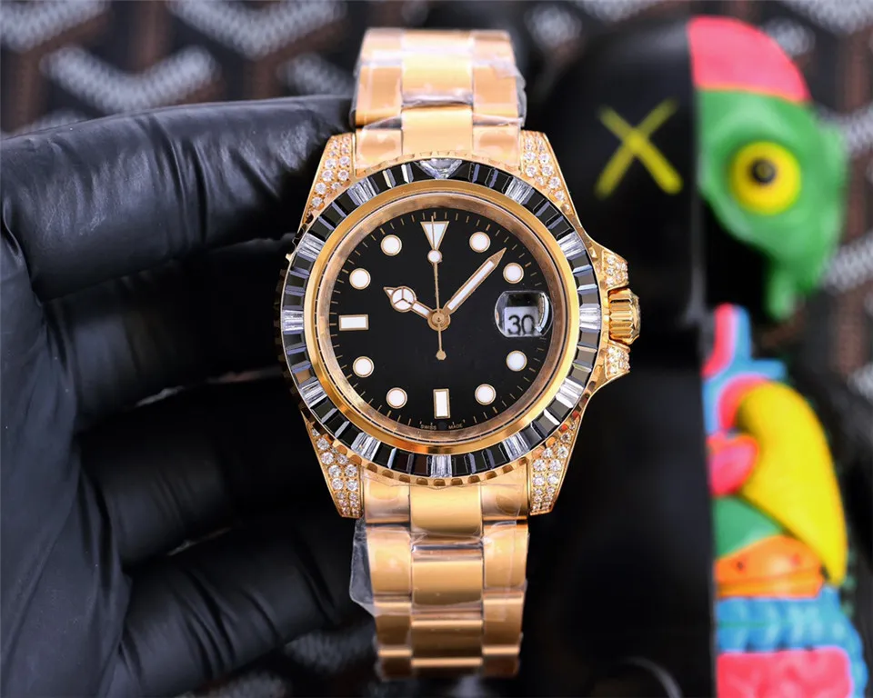 Mens Brand Watches Rose Gold Diamond Watch Automatic Movement