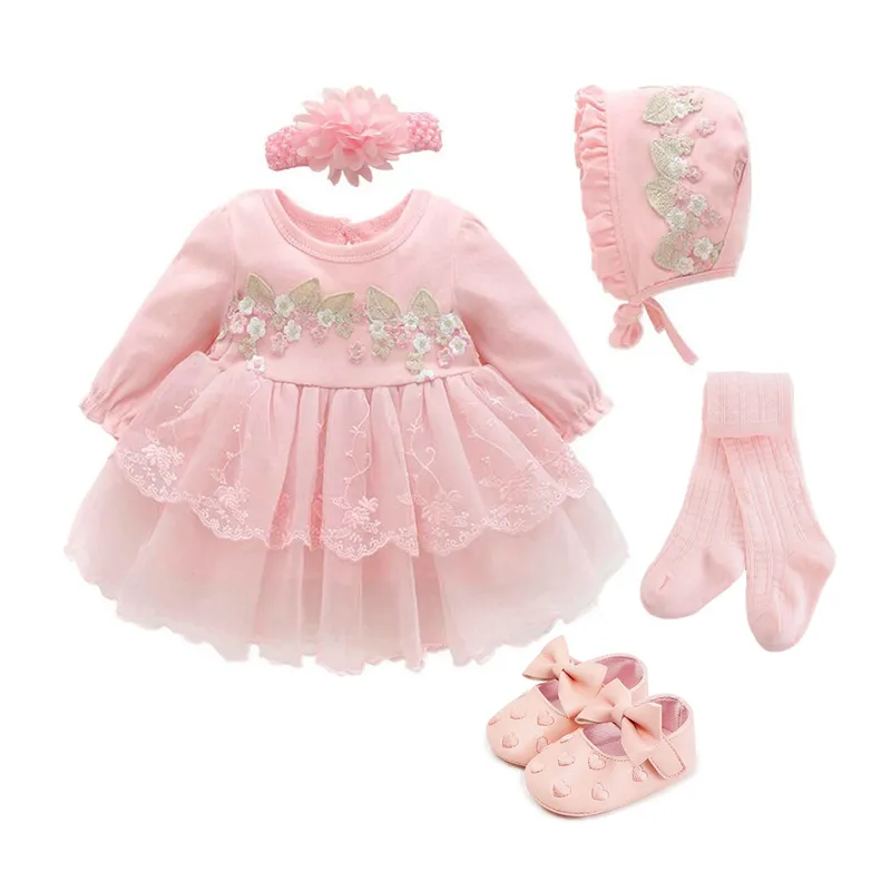 生まれた女の赤ちゃんのドレス服0-3ヶ月セットパーティーバースデードレス衣装0-1年靴タイツロングソックス220721