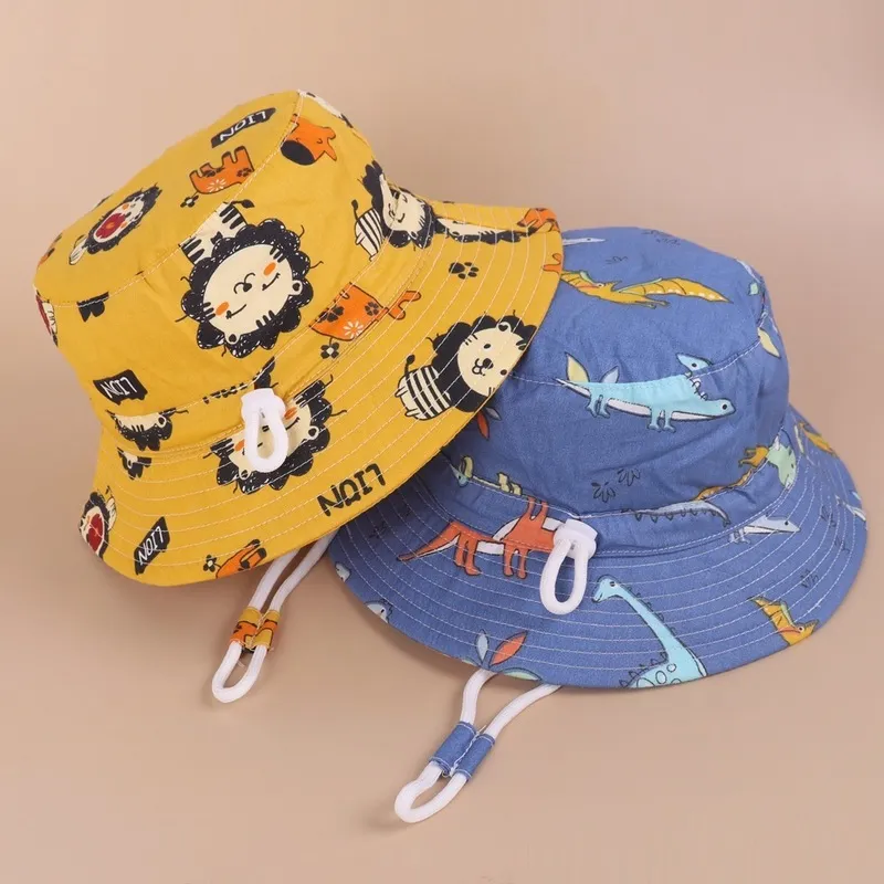 Baby Sun Hat Cartoon Animals Drukuj chłopcy Dziewczęce Kapelusz wiadra na letnie regulację na świeżym powietrzu dzieci dzieci panama czapki 220611