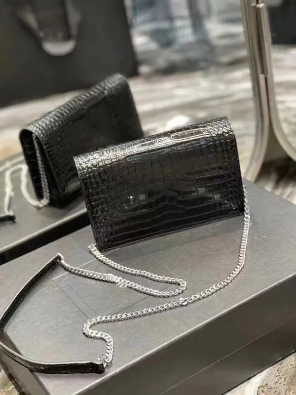 Luxurys designer Leather bags Classic alligator embossing Tassel chain bag Women Genuine handbag Crossbody Bag Femal Tote Purse Y15