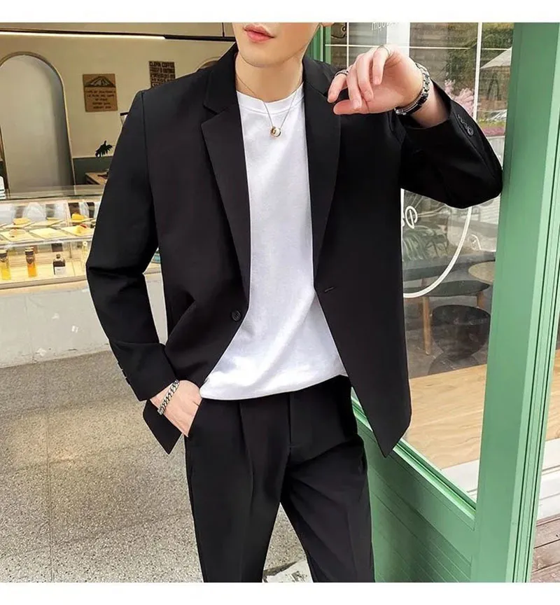 GODLIKEU Casual Loose Men Blazer Korean Fashion Black Suit Top Long Sleeve Cardigan Jacket Clothing 220514