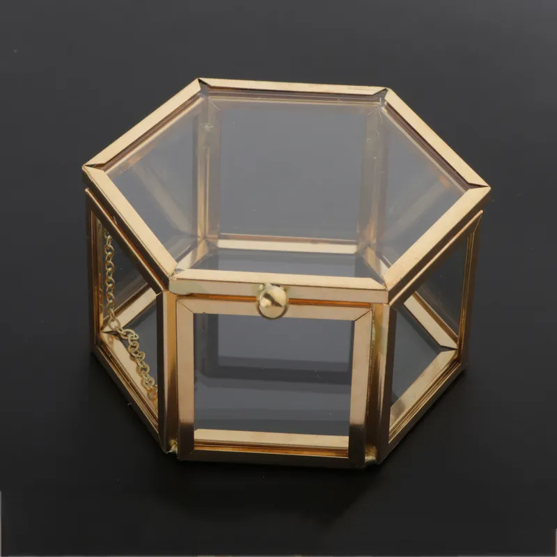 Hexagone clair verre boîte à bijoux bague de mariage géométrique bijoux organisateur vitrine conteneur montres boîte 220617