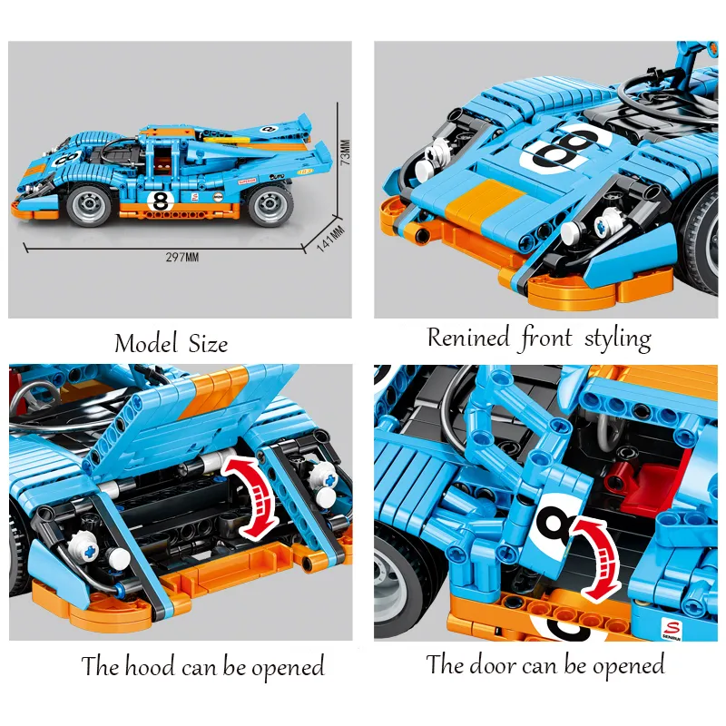 Expert technique blocs de construction de voiture de course 1/14 échelle ville Super vitesse véhicule modèle briques enfants enfants jouets cadeaux 220715