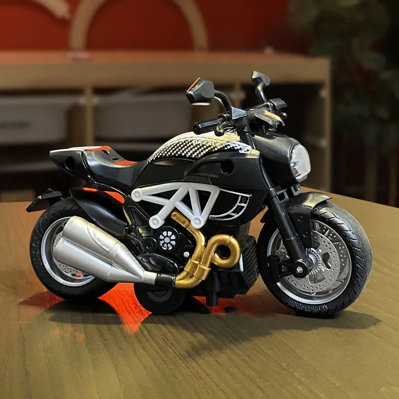 1:14 Simulatie Motorfiets Trek terug legering Lichtmodel Lichtgeluidseffecten Racing Motorfietscollectie Miniatuur ornamenten 220507