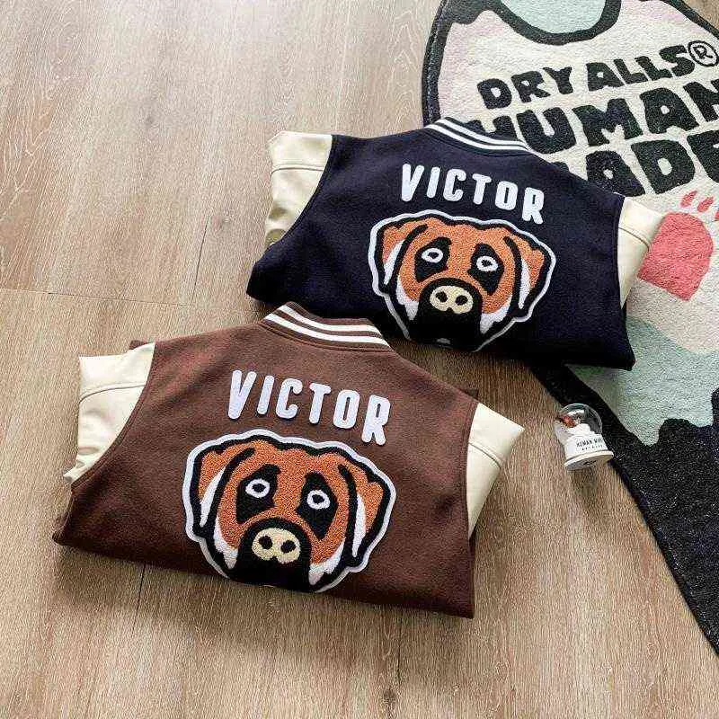 Human Made Victor coppia autunno inverno Victor Dog Giacca da baseball con maniche in pelle vintage americana