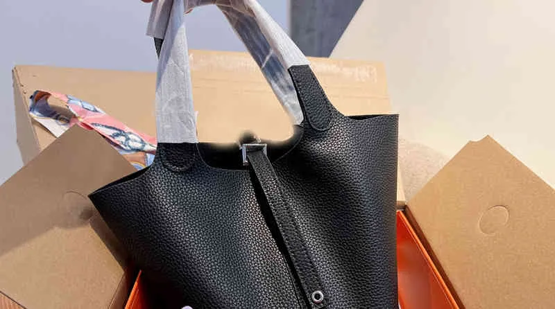Bucket Bag Layer Cowhide All-match Food Baskes Shoulder Crossbody Handbag Genuine Leather Womens Female Purses 220402