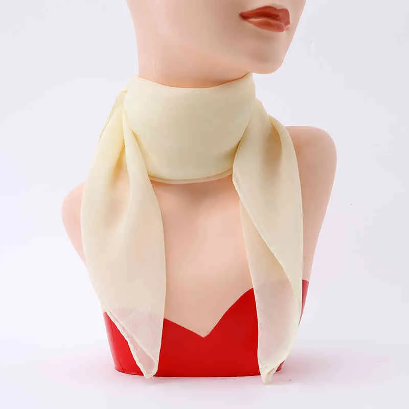 Marque plaine mousseline de soie foulard en soie été femmes cheveux cou carré foulards bureau femme impression foulard châle bandana foulard