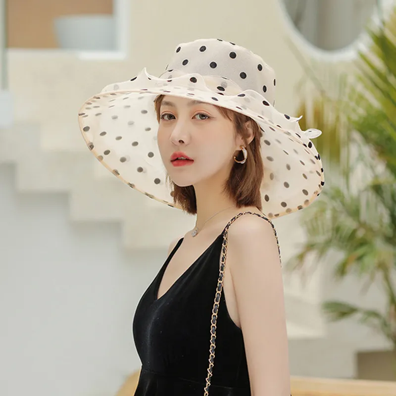 Ladies Elegant Flower Church Hats Summer Large Wide Brim Fe Hat For Women Organza Hat Beach Sun Hat 220519