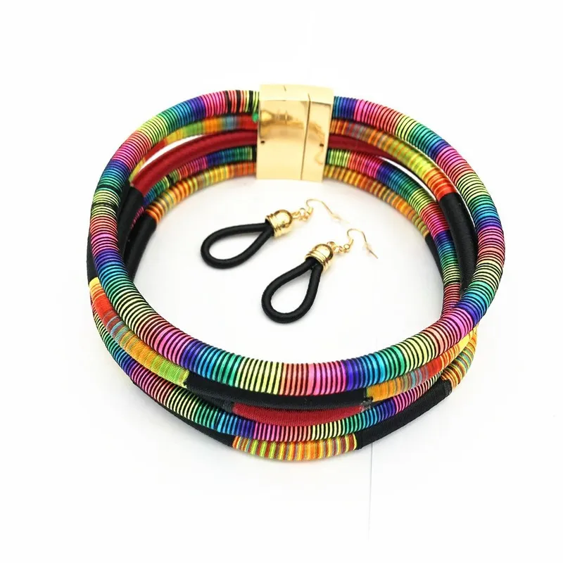 Rope Necklace Earrings Set Jewelry Colorful Choker Chain Drop Earring Accesories for Girls Gifts 220812